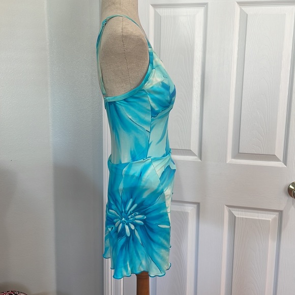 Christina swimsuit attached skirt ties built-in bra turquoise women's size 10 - Picture 5 of 8